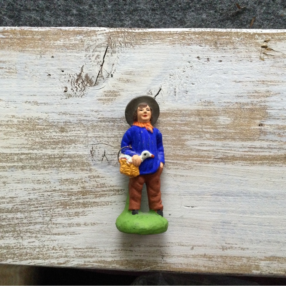 Claude Carbonel Hand-Painted Figurine Boy with Basket and Duck